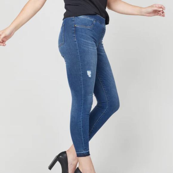 Copied - New Spanx distressed denim leggings blue medium was Women’s size XS - Picture 3 of 8